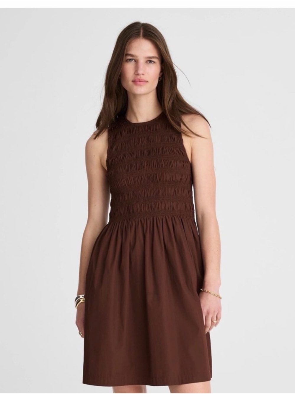 Madewell The Melody Smocked Mini Dress‎ Roasted Chicory Size Small NWT